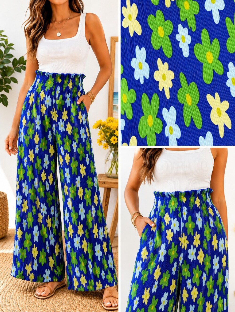 BHM Groovy Floral Plissé Wide Leg Pants Retro Boho Target Flowy Plus Size 1X